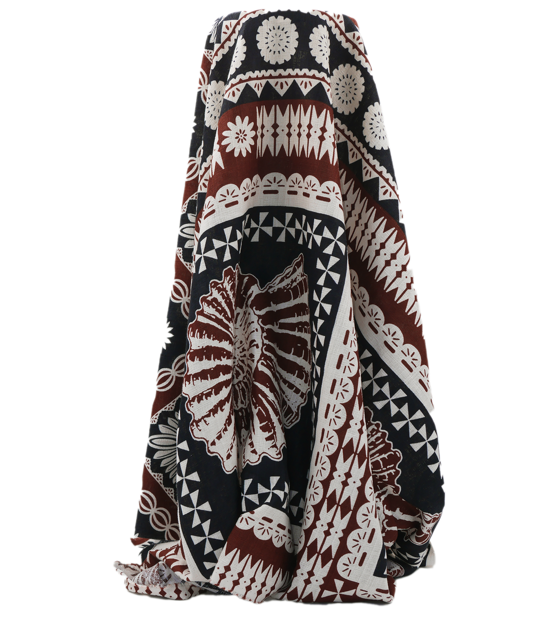 COTTON DOBBY PACIFIC FIJIAN PRINT $10.00P/M - Ivory & Cocoa  (DESIGN A)