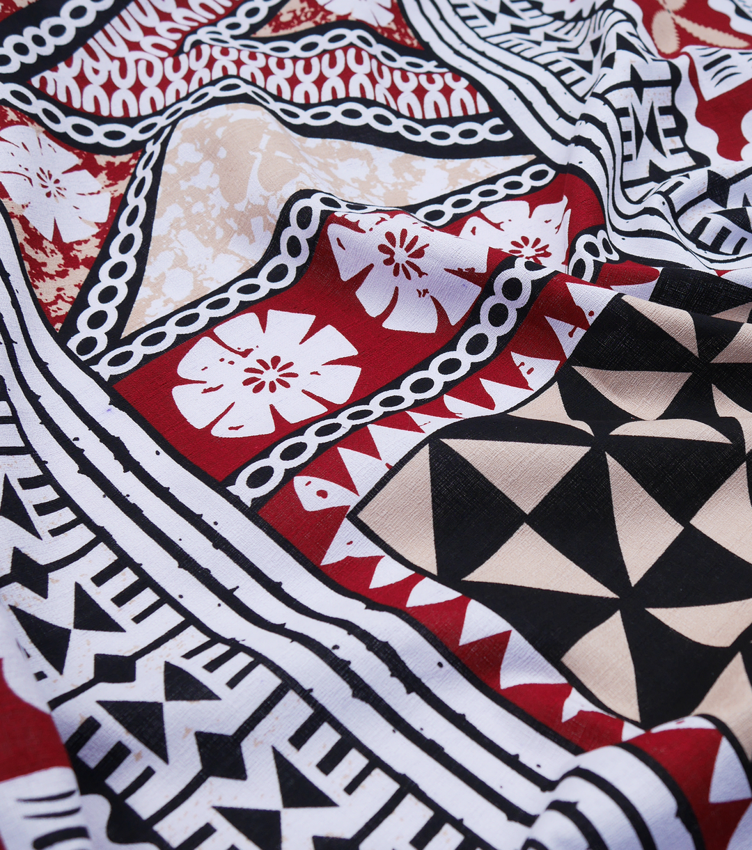 COTTON DOBBY PACIFIC FIJIAN PRINT $10.00P/M - White & Red  (DESIGN B)