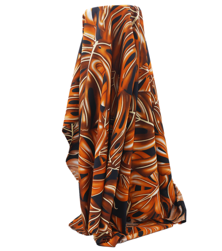Pacific Printed Rayon $10.00p/m - Design 5 Orange & Black