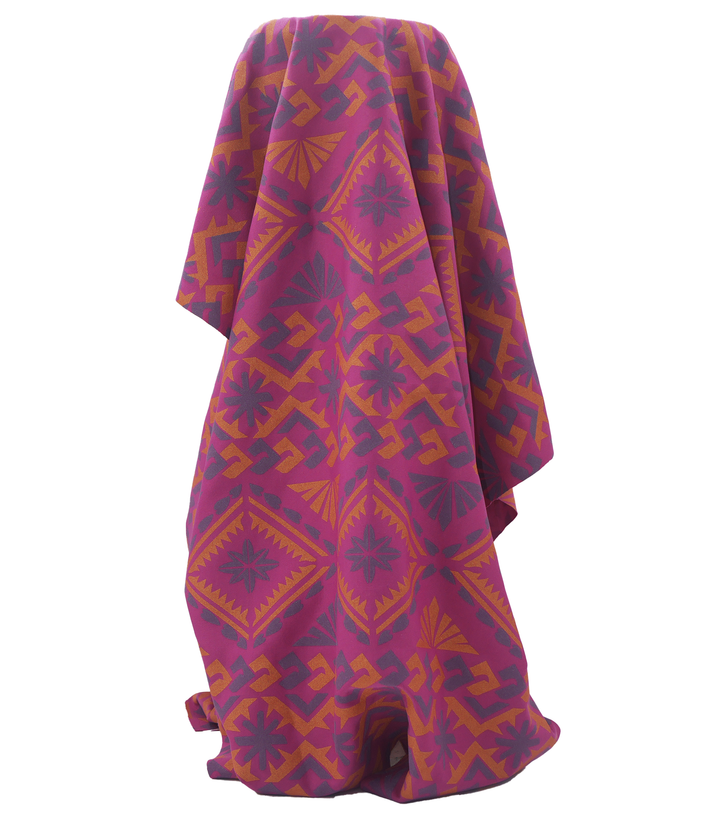 Stretch Polyester Pacific Print $12.00p/m  Design E   Pink, Silver & Gold