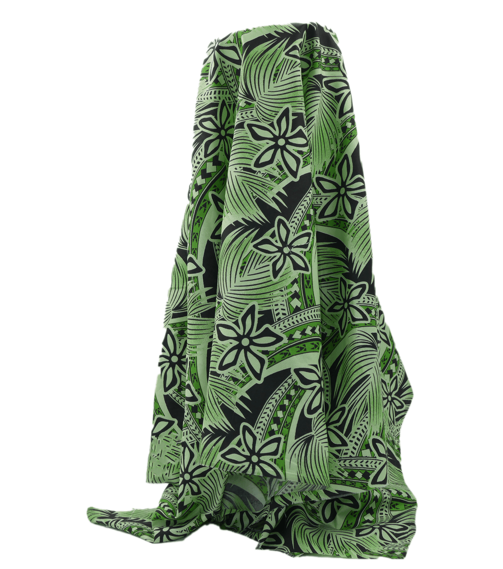 POLYESTER / COTTON PACIFIC PRINT $3.00P/M - GREEN & BLACK - The Fabric Shop
