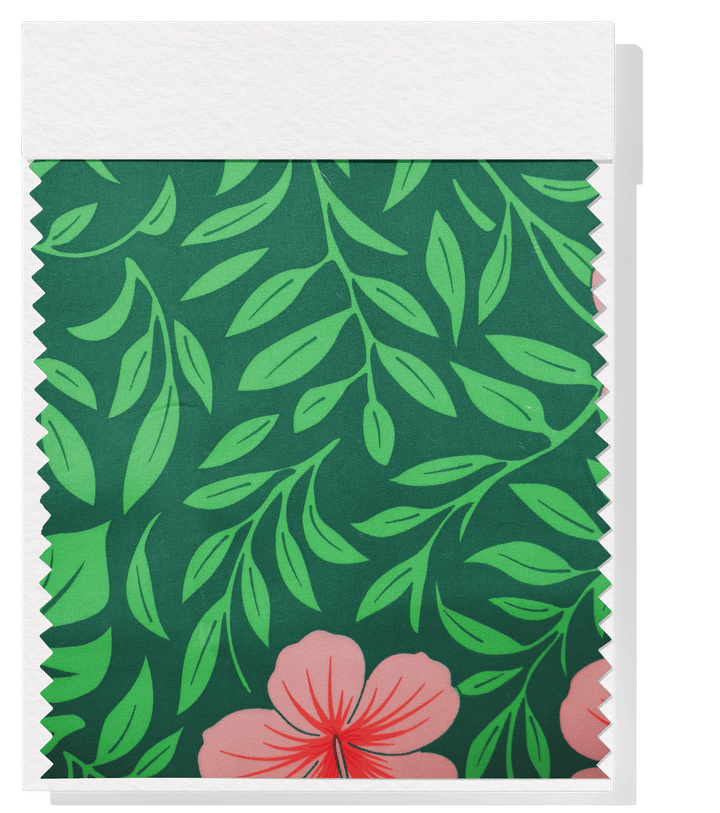 POLYESTER / COTTON PACIFIC PRINT $3.00P/M - GREEN &amp; PINK - The Fabric Shop