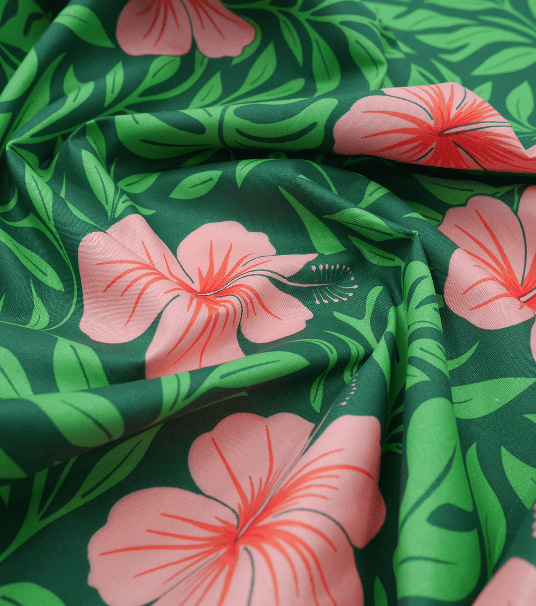 POLYESTER / COTTON PACIFIC PRINT $3.00P/M - GREEN &amp; PINK - The Fabric Shop