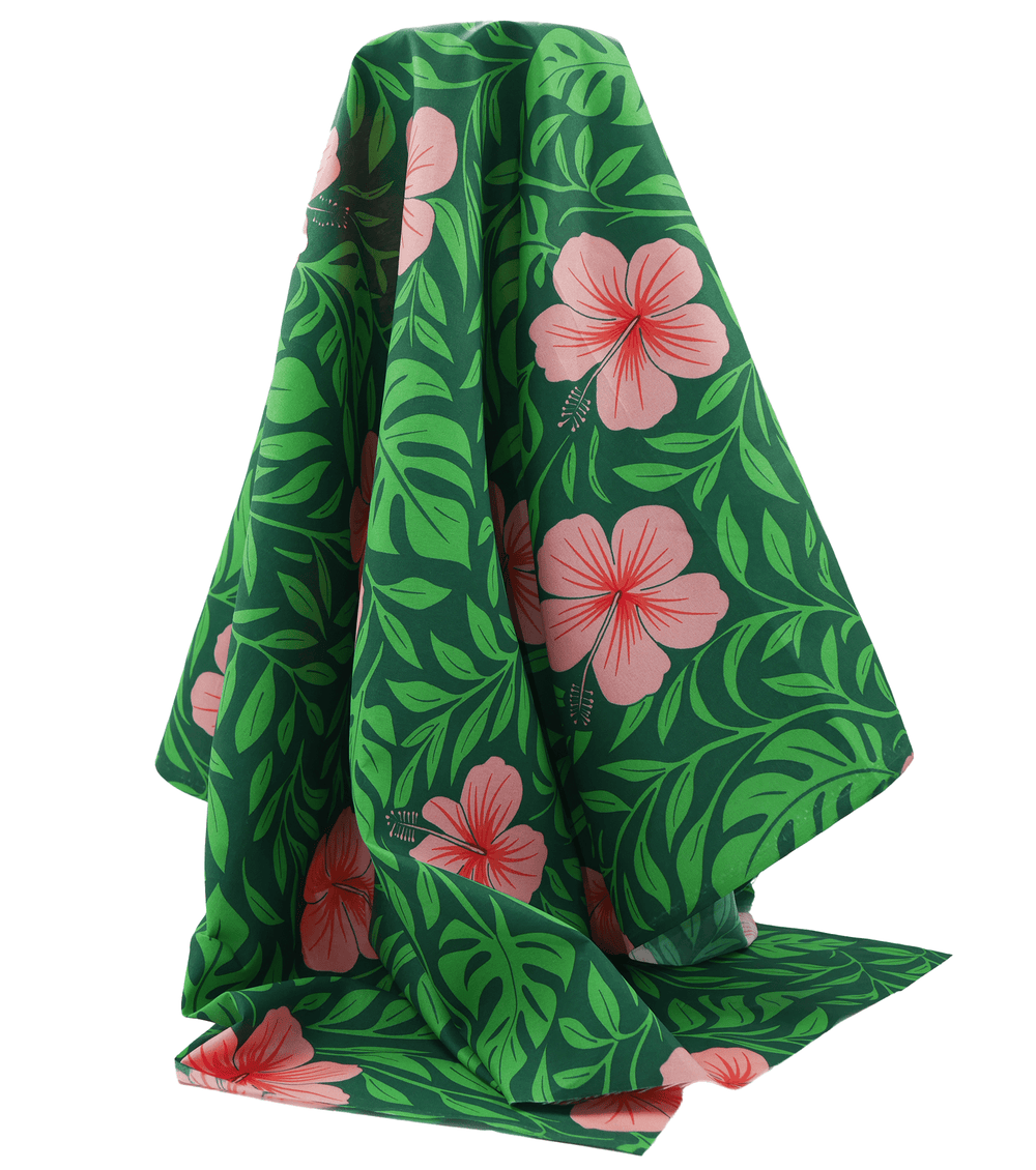POLYESTER / COTTON PACIFIC PRINT $3.00P/M - GREEN & PINK - The Fabric Shop