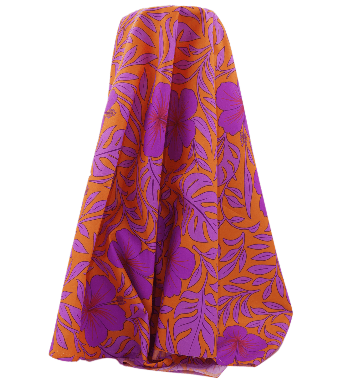 POLYESTER / COTTON PACIFIC PRINT $3.00P/M - ORANGE &amp; PURPLE - The Fabric Shop