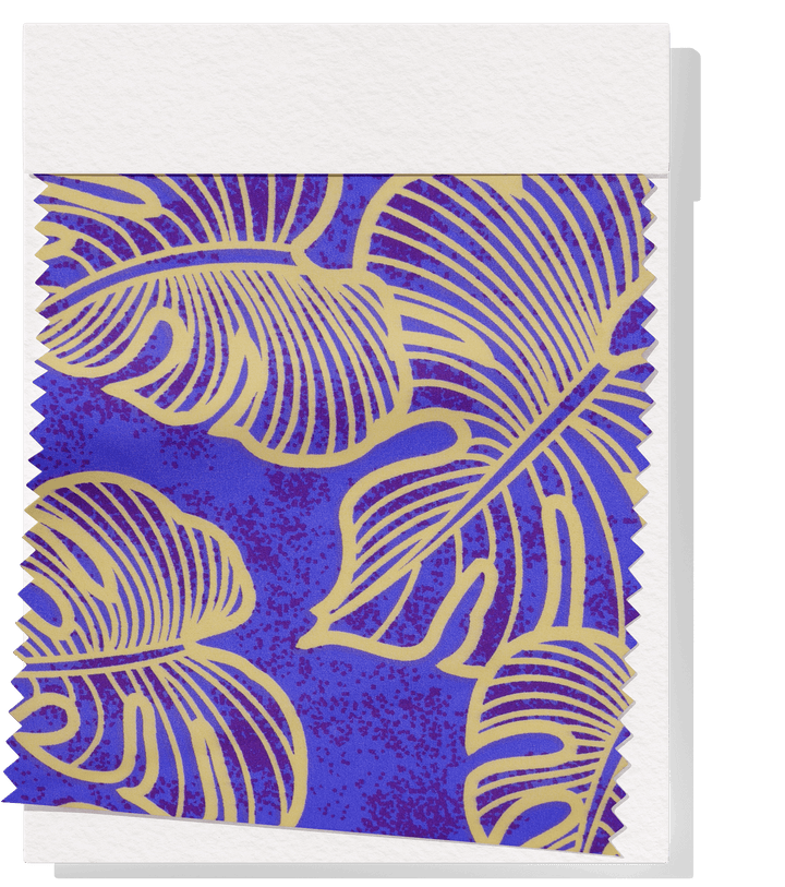POLYESTER / COTTON PACIFIC PRINT $3.00P/M - purple &amp; gold - The Fabric Shop