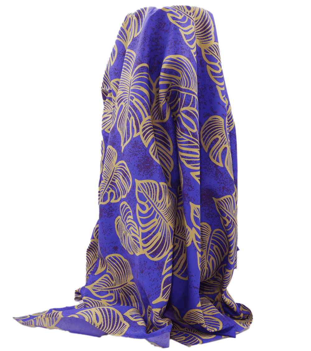 POLYESTER / COTTON PACIFIC PRINT $3.00P/M - purple & gold - The Fabric Shop
