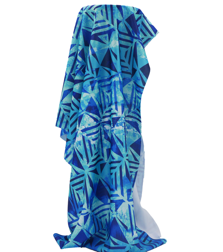 Stretch Polyester Pacific Print $12.00p/m Design C   Blue