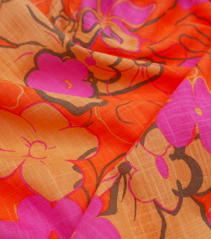 PRINTED LINEN/ COTTON $16.00 P/M - Sunset Coral