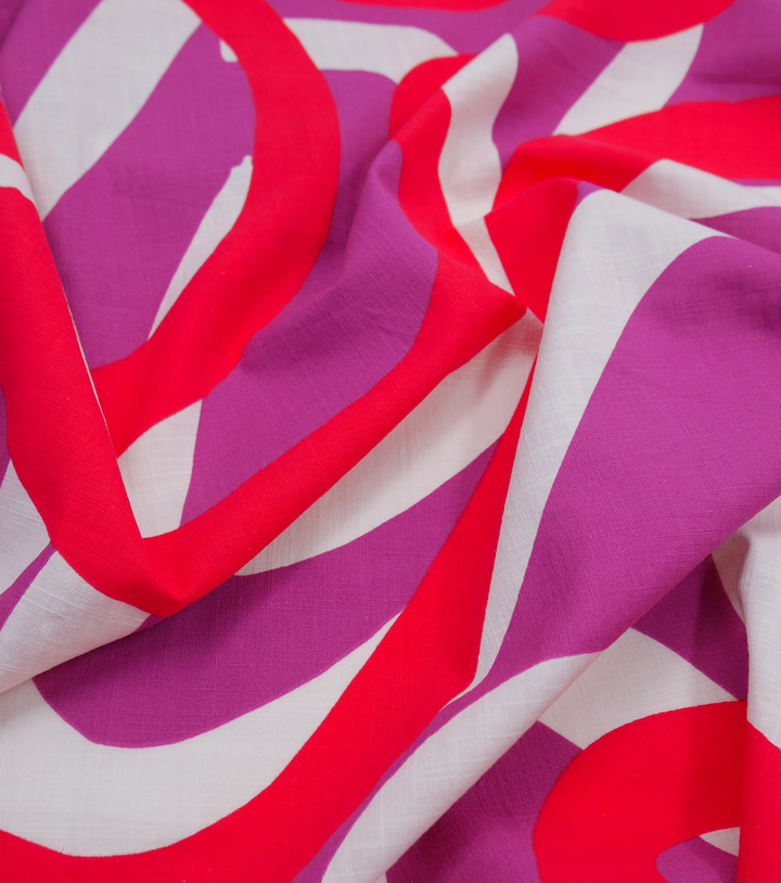 PRINTED LINEN/ COTTON $16.00 P/M - Raspberry Ribbon