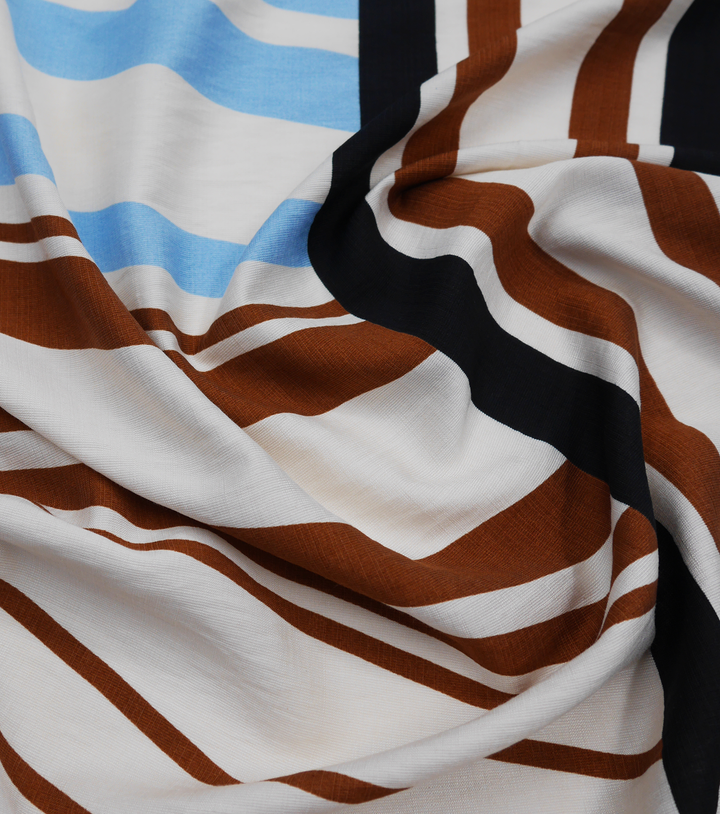 PRINTED RAYON/BAMBOO $16.00 P/M - Chestnut Sky Stripe