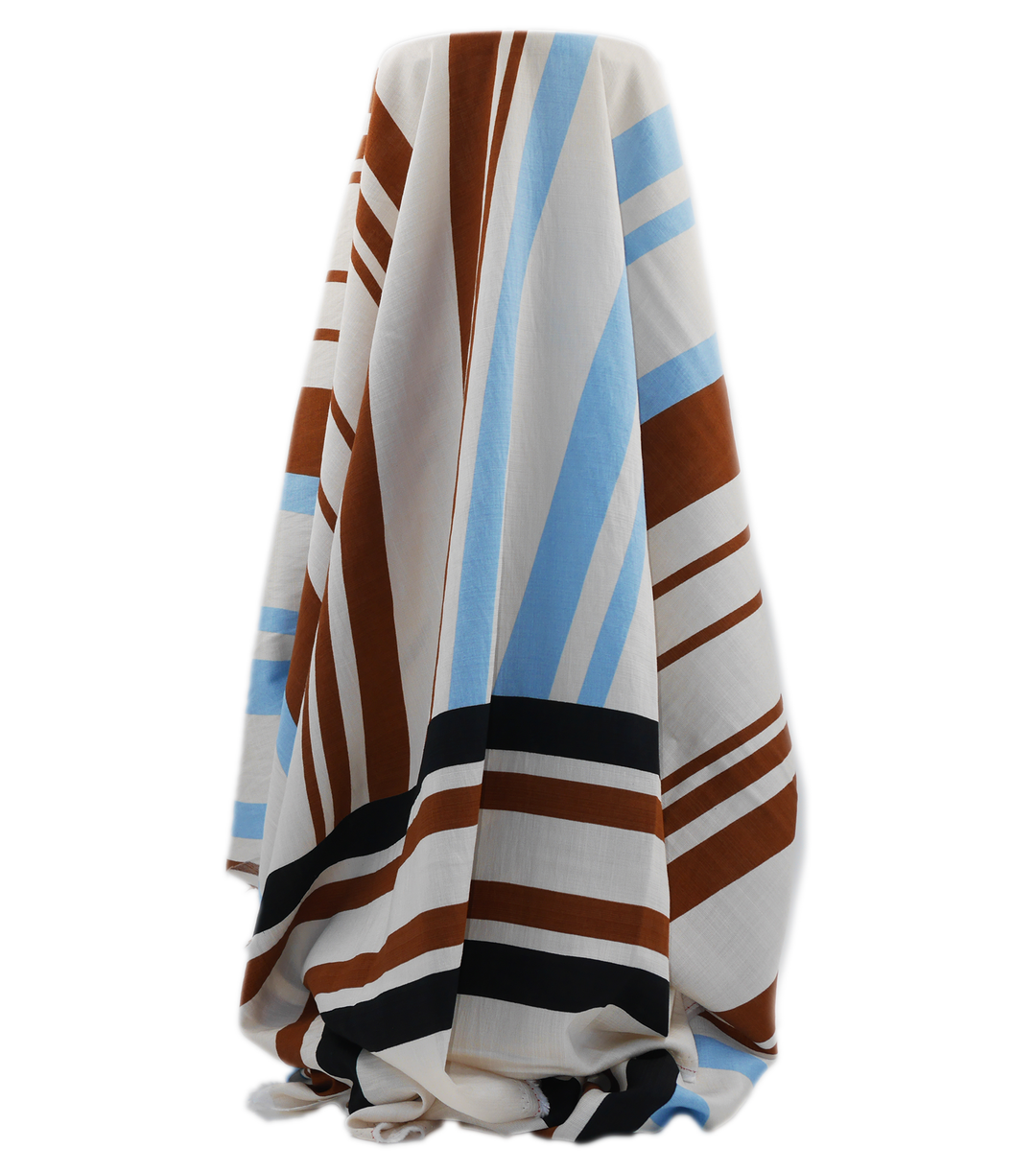PRINTED RAYON/BAMBOO $16.00 P/M - Chestnut Sky Stripe