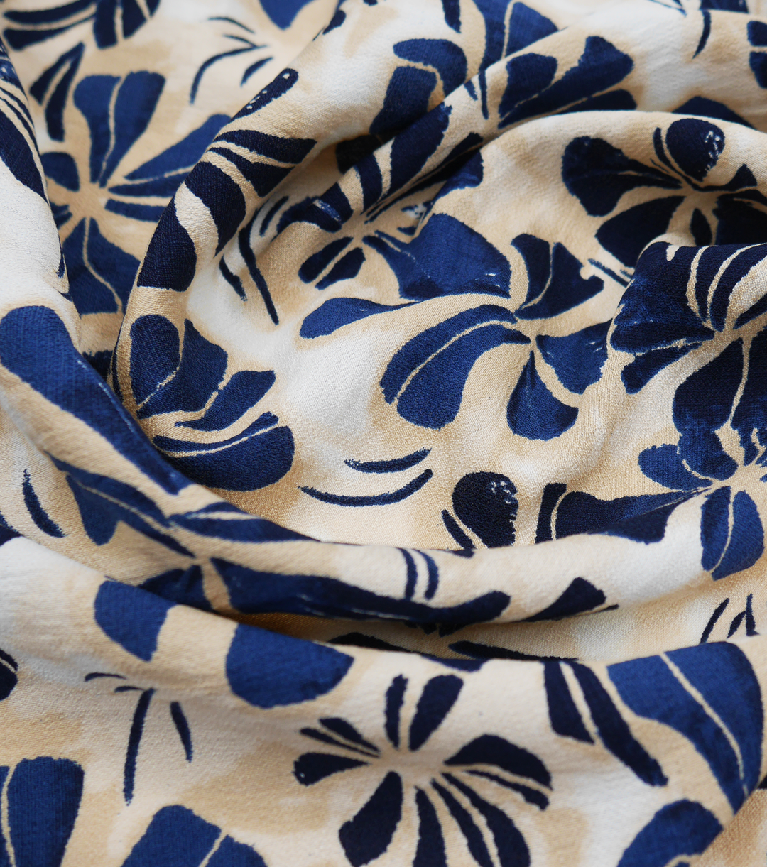 Printed Bamboo / cotton $18.00p/m - Natural Indigo Bloom