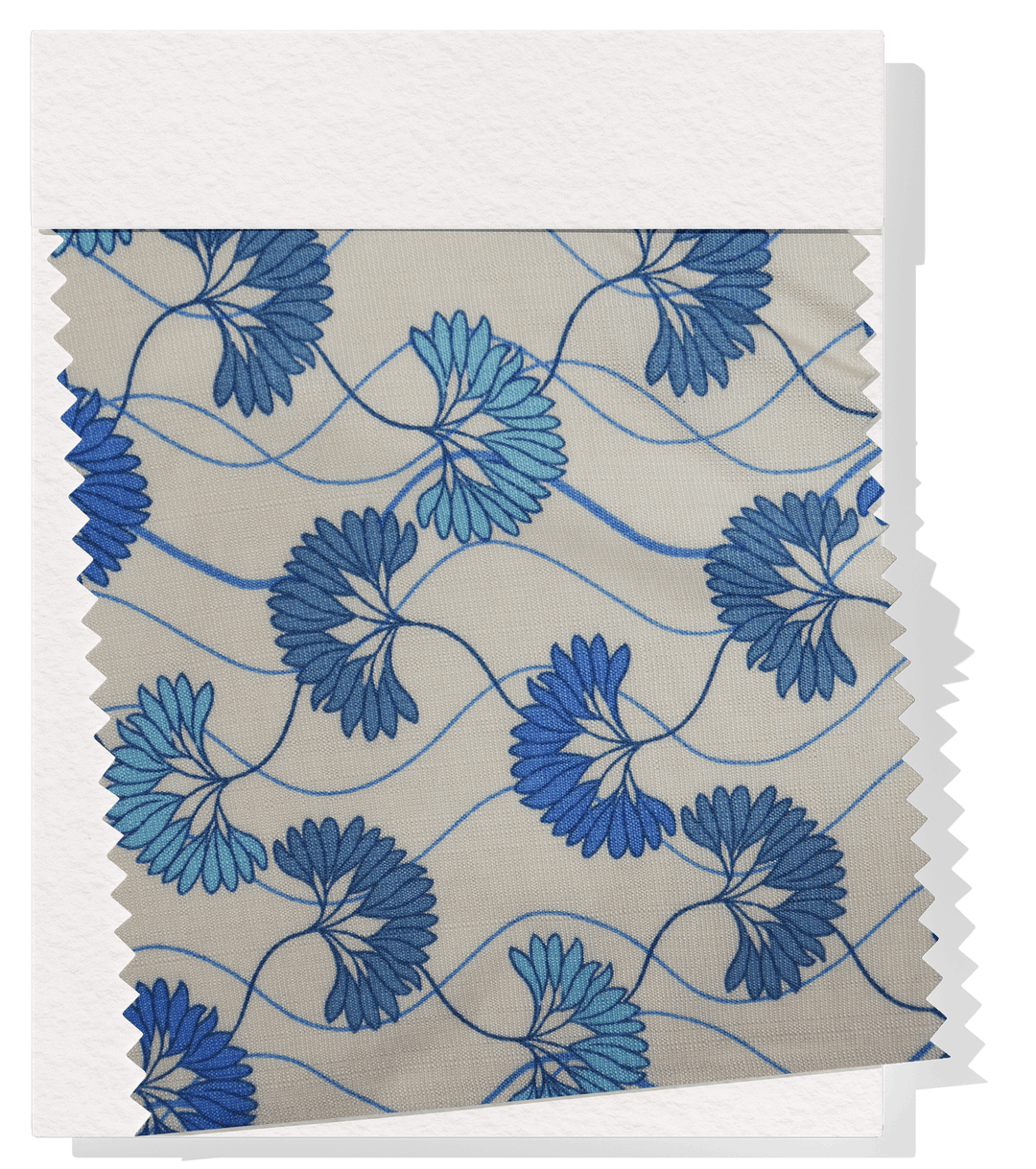 Printed Bamboo Cotton $16.00p/m - Fan Flower Blue - The Fabric Shop