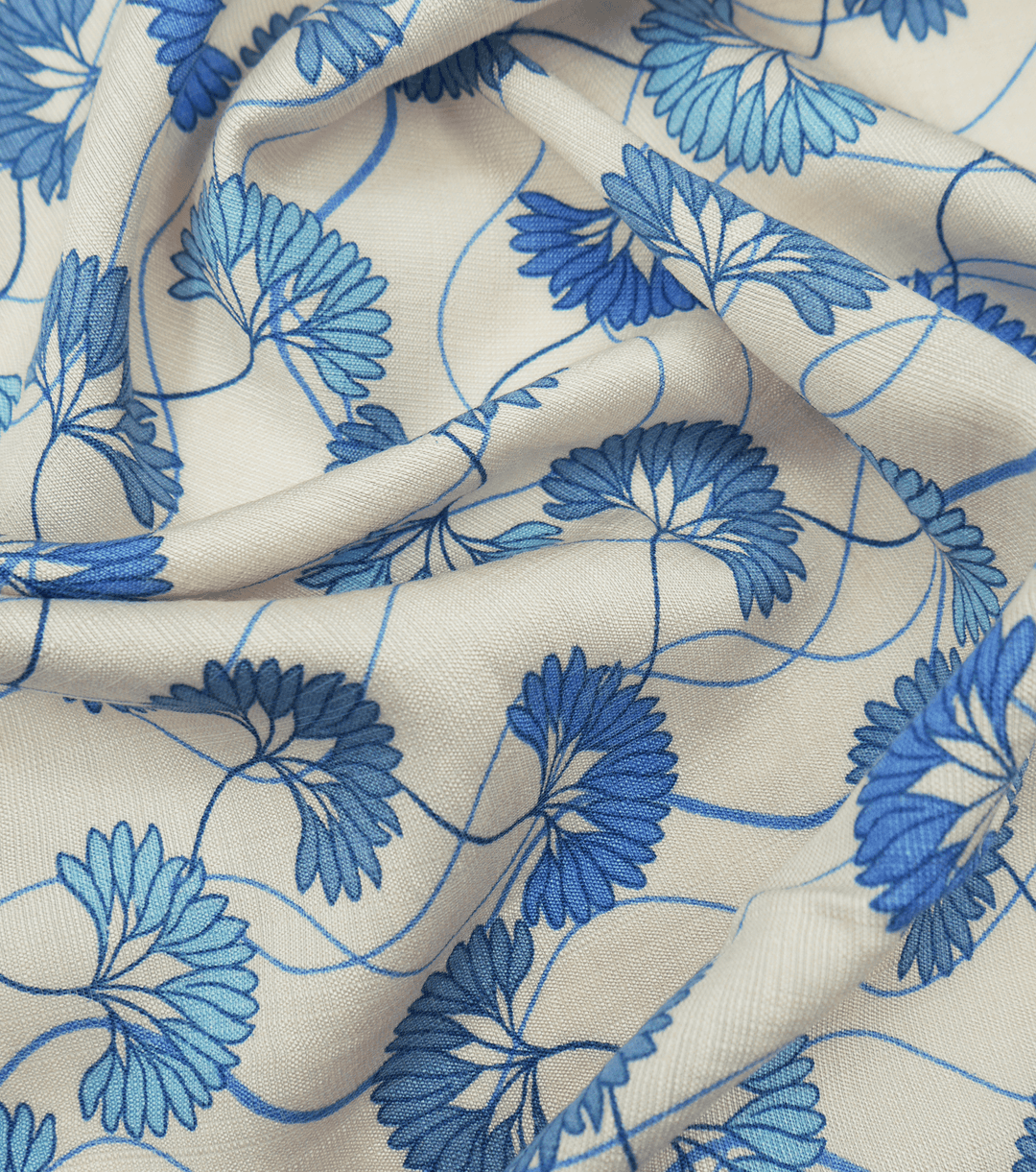 Printed Bamboo Cotton $16.00p/m - Fan Flower Blue - The Fabric Shop