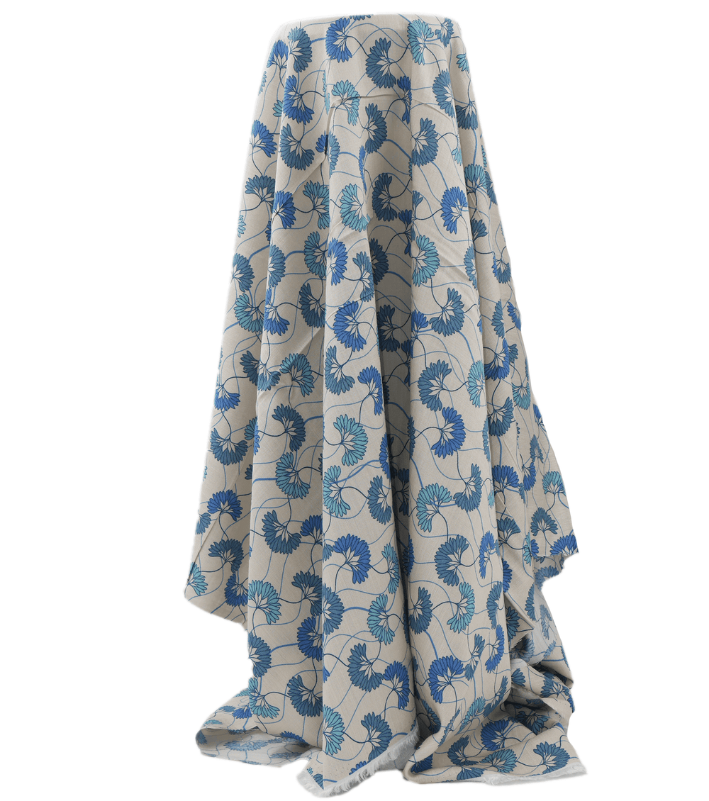 Printed Bamboo Cotton $16.00p/m - Fan Flower Blue - The Fabric Shop
