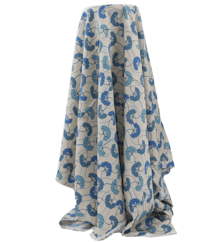 Printed Bamboo Cotton $16.00p/m - Fan Flower Blue - The Fabric Shop