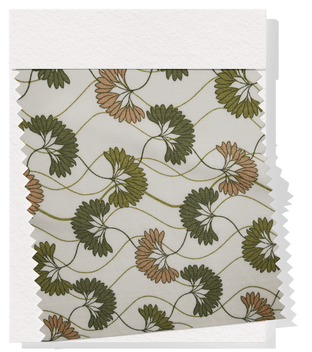 Printed Bamboo Cotton $16.00p/m - Fan Flower Green - The Fabric Shop