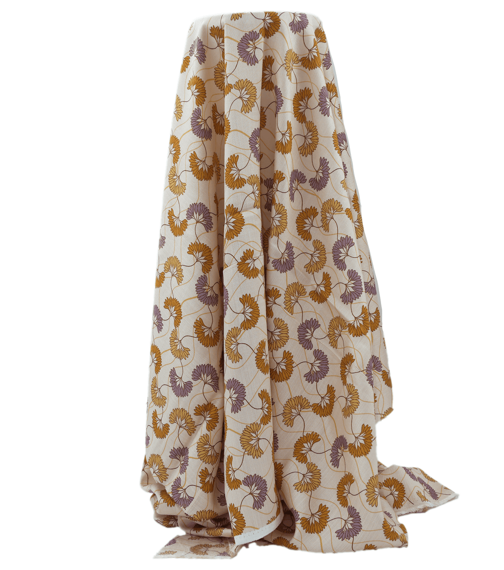 Printed Bamboo Cotton $16.00p/m - Fan Flower Purple - The Fabric Shop