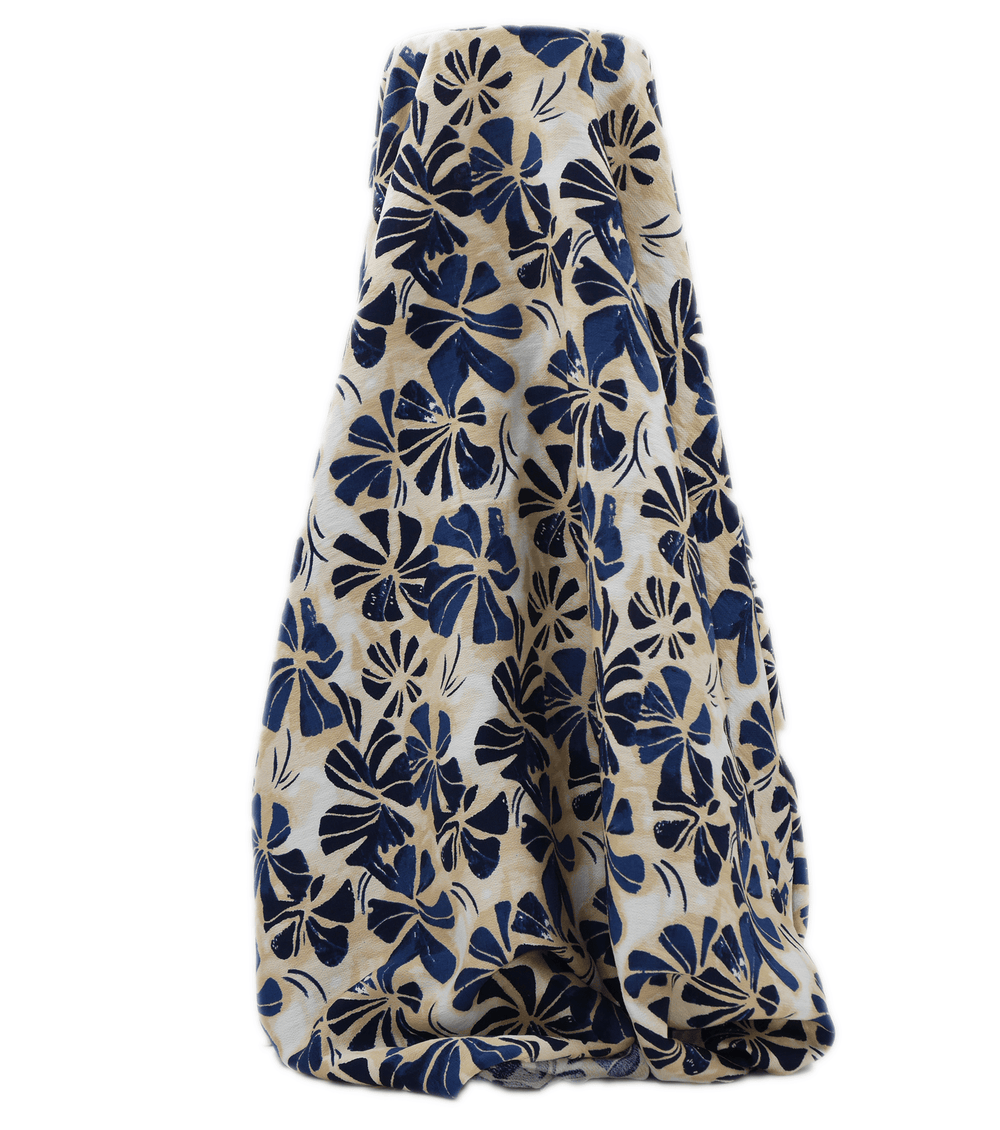 Printed Bamboo / cotton $18.00p/m - Natural Indigo Bloom - The Fabric Shop