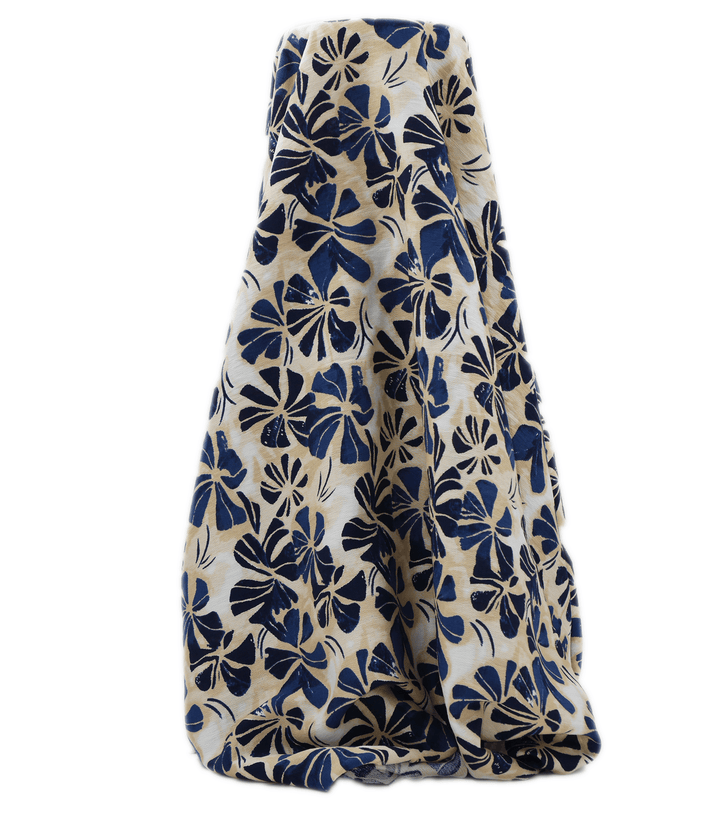 Printed Bamboo / cotton $18.00p/m - Natural Indigo Bloom - The Fabric Shop