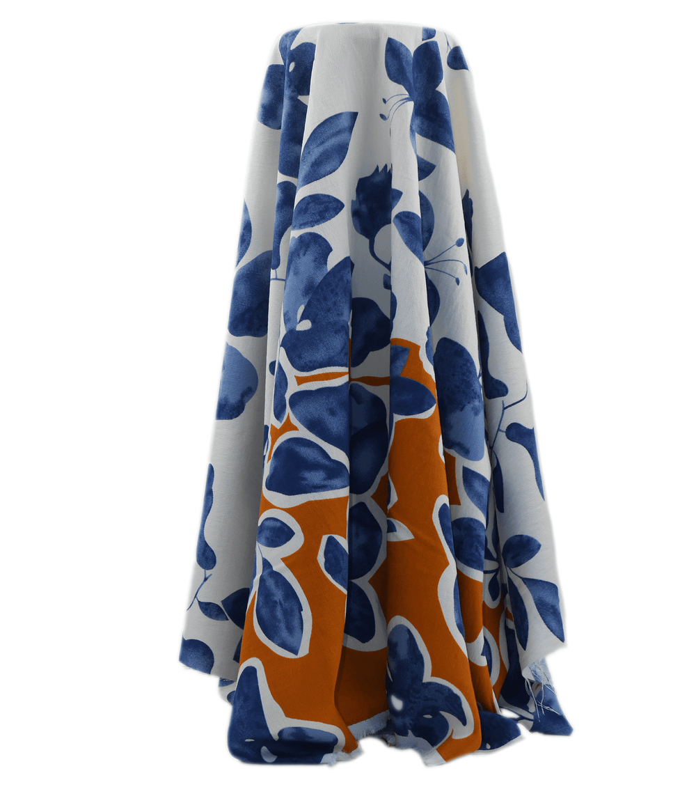 PRINTED COTTON/RAYON $18.00 P/M - Autumn Blue blossom - The Fabric Shop
