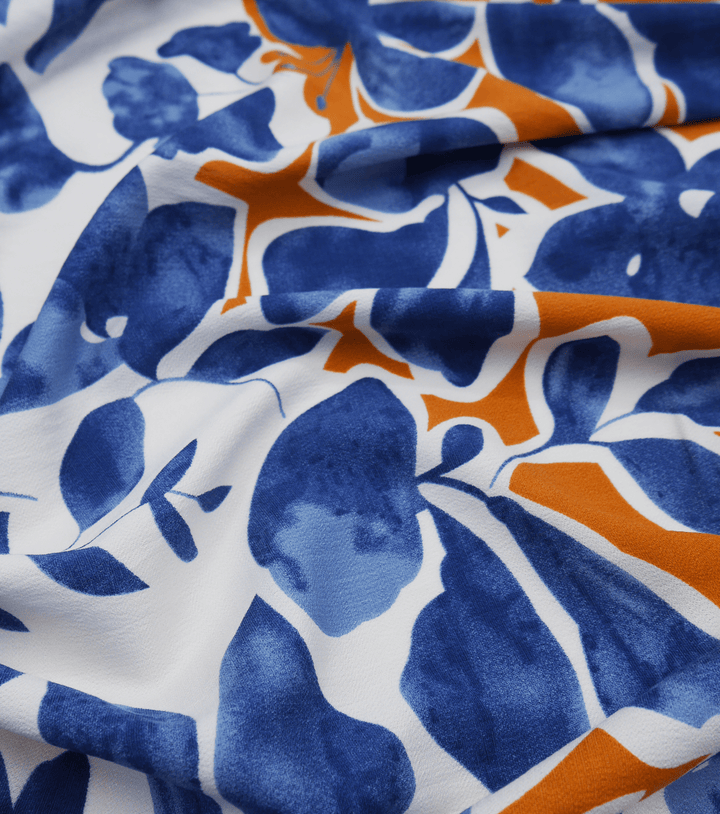 PRINTED COTTON/RAYON $18.00 P/M - Autumn Blue blossom - The Fabric Shop