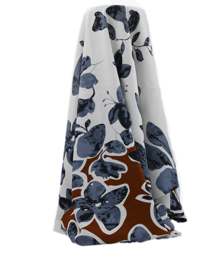 Printed Cotton/Rayon $18.00 p/m - Winter Blue Blossom - The Fabric Shop