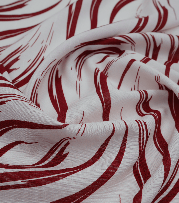 PRINTED LINEN/ COTTON $16.00 P/M - Burgundy Brushstroke - The Fabric Shop