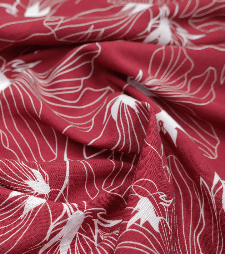 PRINTED LINEN/ COTTON $16.00 P/M - Crimson Lily - The Fabric Shop
