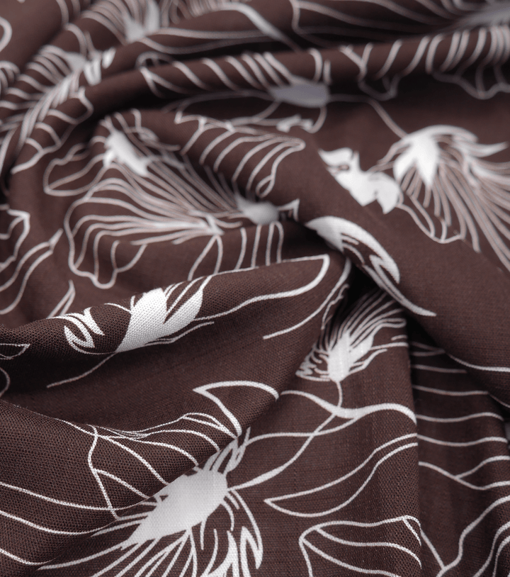 PRINTED LINEN/ COTTON $16.00 P/M - Espresso Lily - The Fabric Shop
