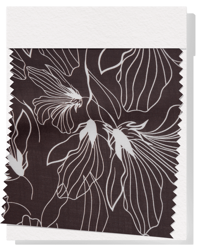 PRINTED LINEN/ COTTON $16.00 P/M - Espresso Lily - The Fabric Shop