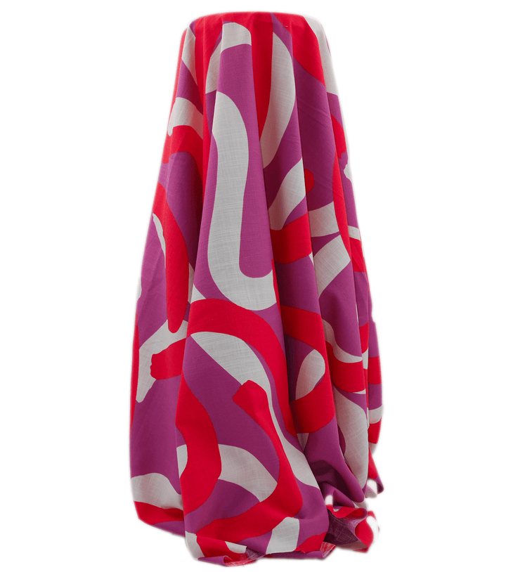 PRINTED LINEN/ COTTON $16.00 P/M - Raspberry Ribbon - The Fabric Shop