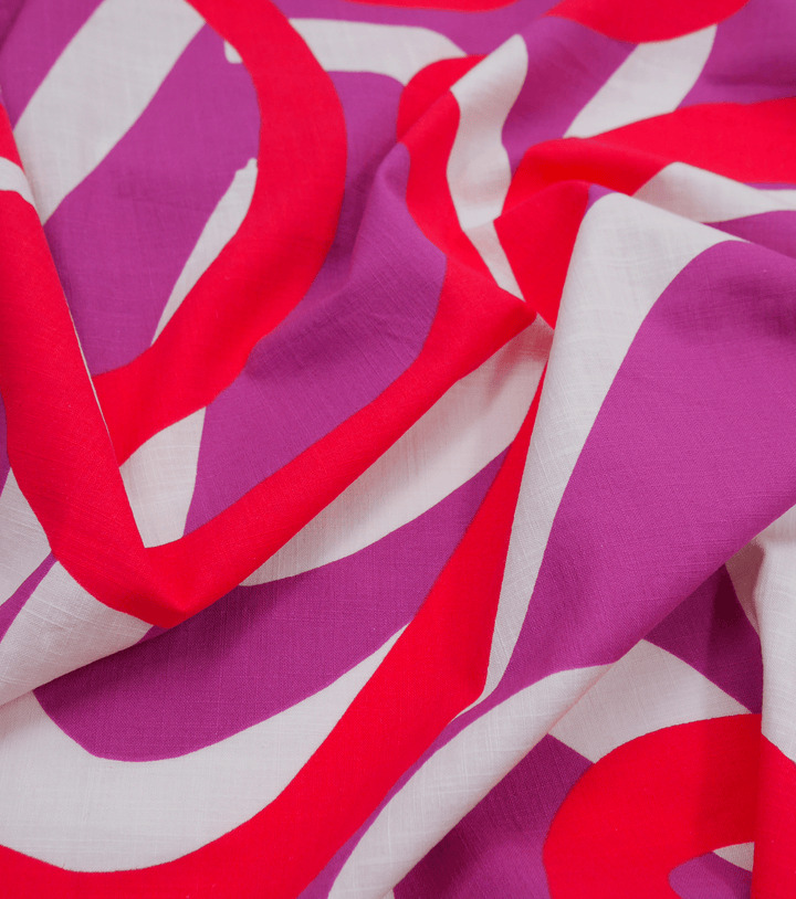 PRINTED LINEN/ COTTON $16.00 P/M - Raspberry Ribbon - The Fabric Shop