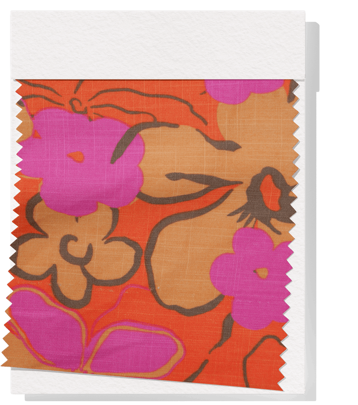 PRINTED LINEN/ COTTON $16.00 P/M - Sunset Coral - The Fabric Shop