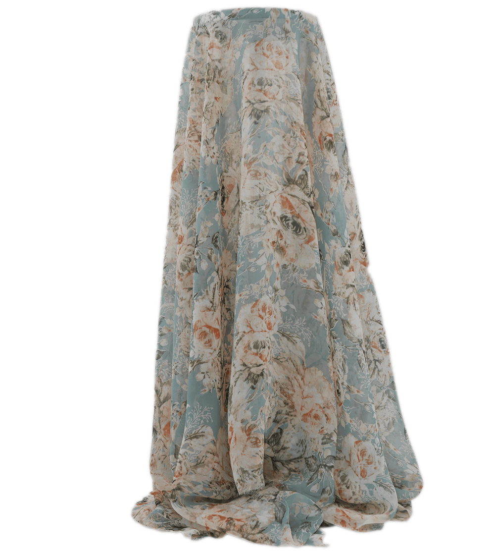 PRINTED POLYESTER $5.00P/M - Powder Blue Rose Garden - The Fabric Shop
