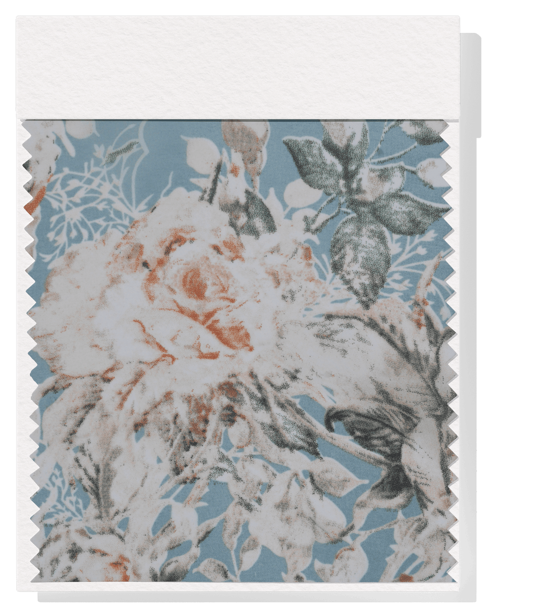 PRINTED POLYESTER $5.00P/M - Powder Blue Rose Garden - The Fabric Shop