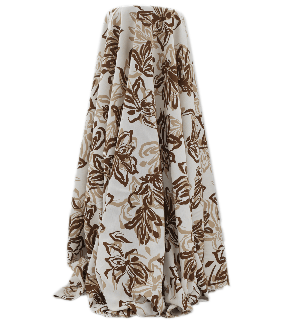 PRINTED RAYON $12.00P/M - MOCHA BLOOM - The Fabric Shop
