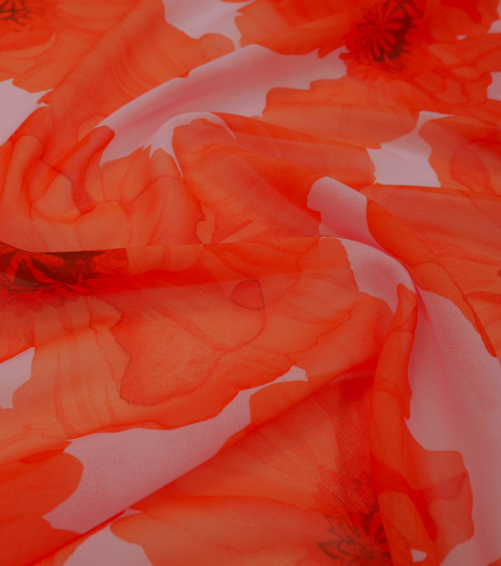 PRINTED POLYESTER $5.00P/M - Papaya Poppy