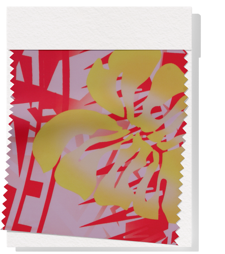 Stretch Polyester Pacific Print $12.00p/m Design A   Red, Pink & Yellow