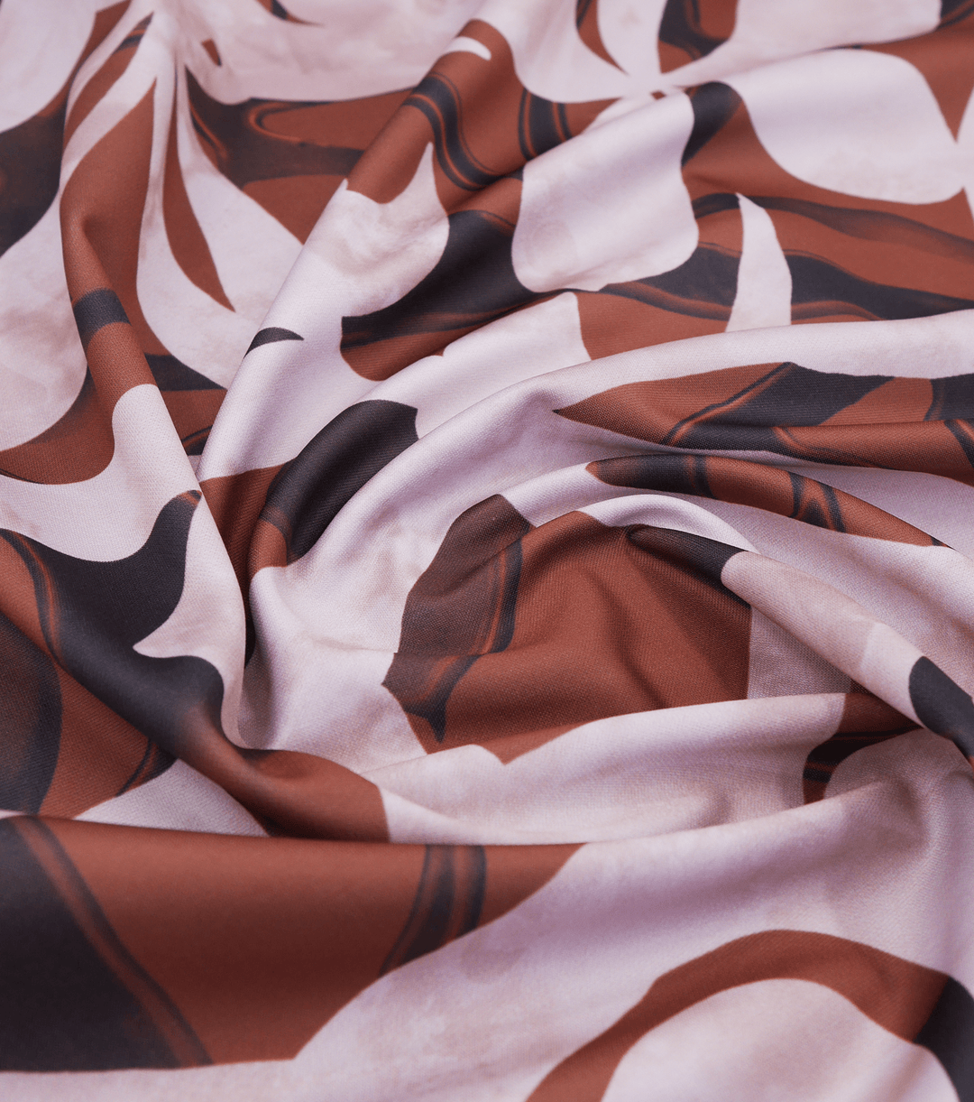 STRETCH POLYESTER PACIFIC PRINT $12.00P/M Brown - The Fabric Shop