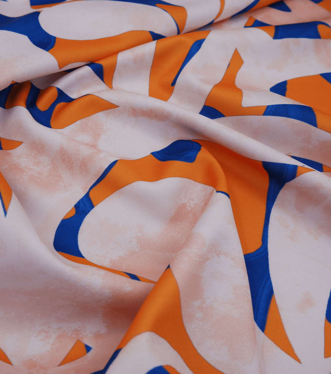STRETCH POLYESTER PACIFIC PRINT $12.00P/M Orange &amp; Blue - The Fabric Shop