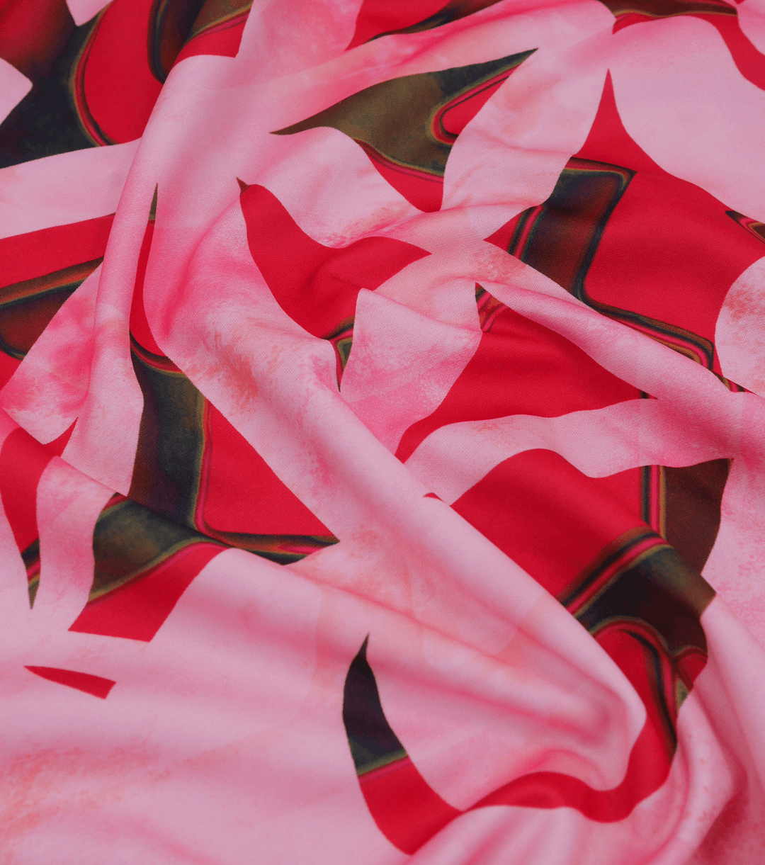 STRETCH POLYESTER PACIFIC PRINT $12.00P/M Red - The Fabric Shop