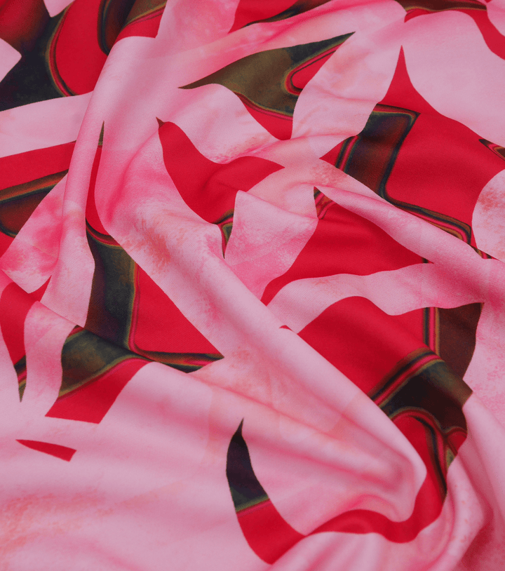 STRETCH POLYESTER PACIFIC PRINT $12.00P/M Red - The Fabric Shop