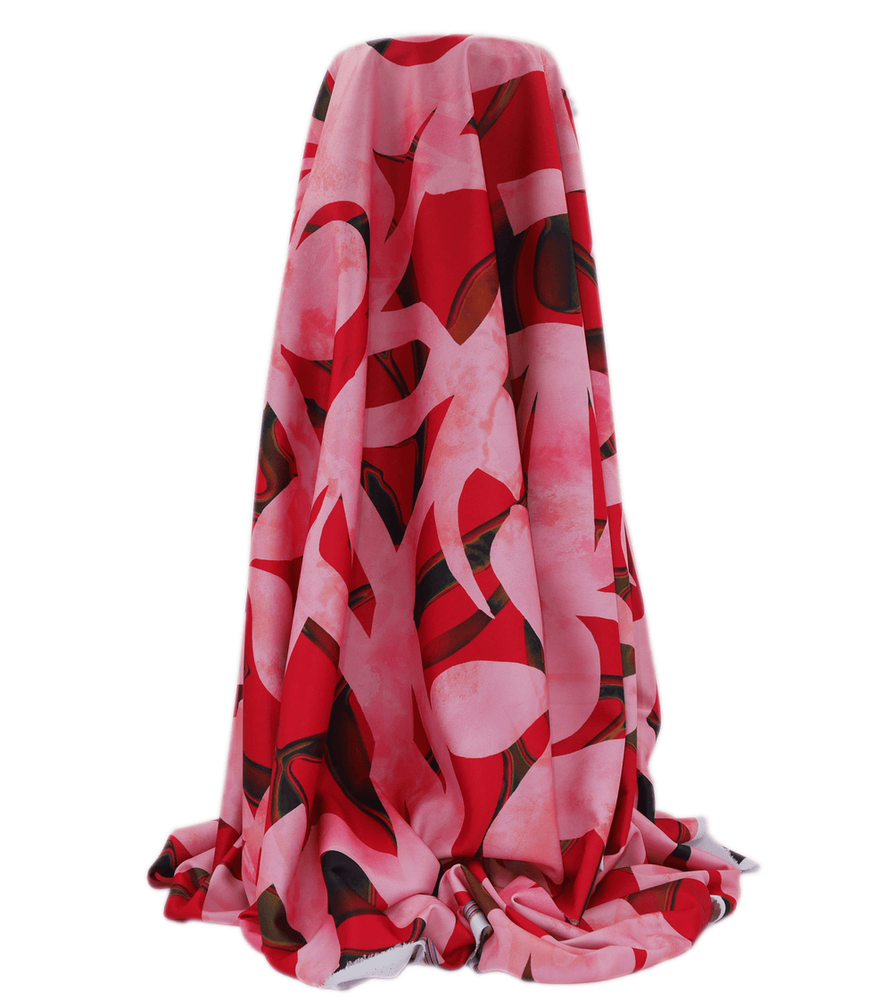 STRETCH POLYESTER PACIFIC PRINT $12.00P/M Red - The Fabric Shop