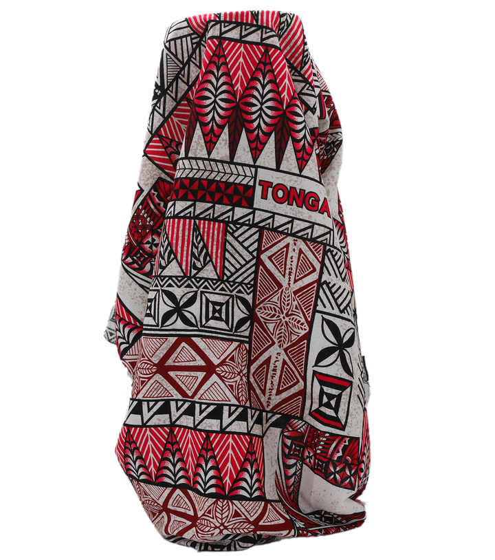 Cotton Dobby Pacific Tongan Print $10.00p/m - Design #3    Red & Beige