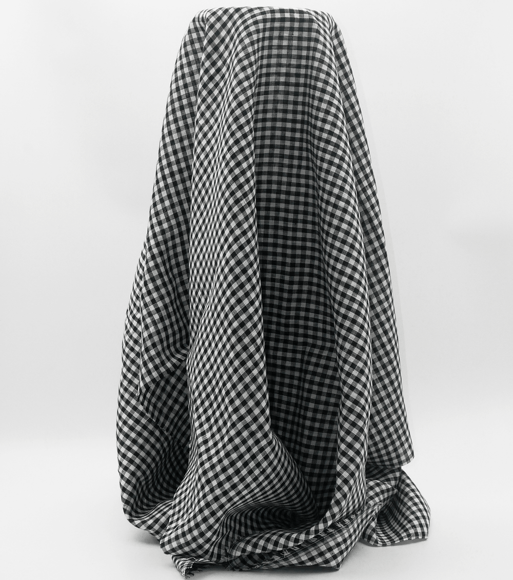 100% Linen $28.00p/m - Gingham Black and White - The Fabric Shop