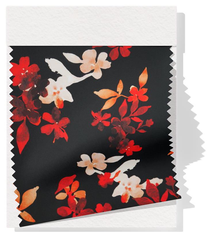 Printed Polyester $10.00p/m Black & Red Floral (Online Only)