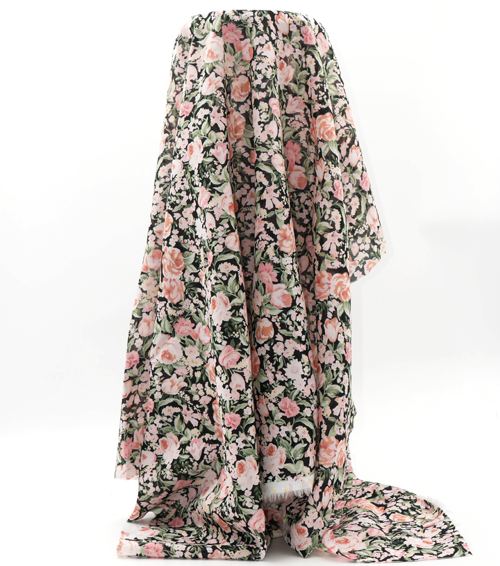 Printed Cotton Voile $12.00p/m - Black & Pink Design #1