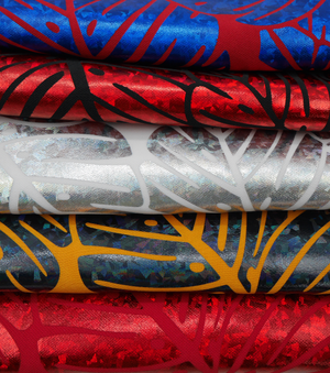 Stretch Polyester Pacific Print $12.00p/m Design #10 - Red Leaf Design